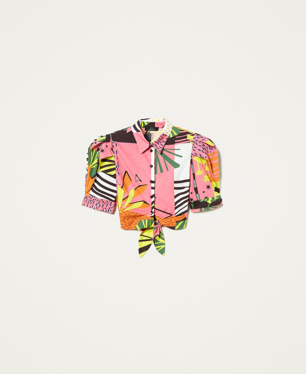 Printed poplin cropped shirt
