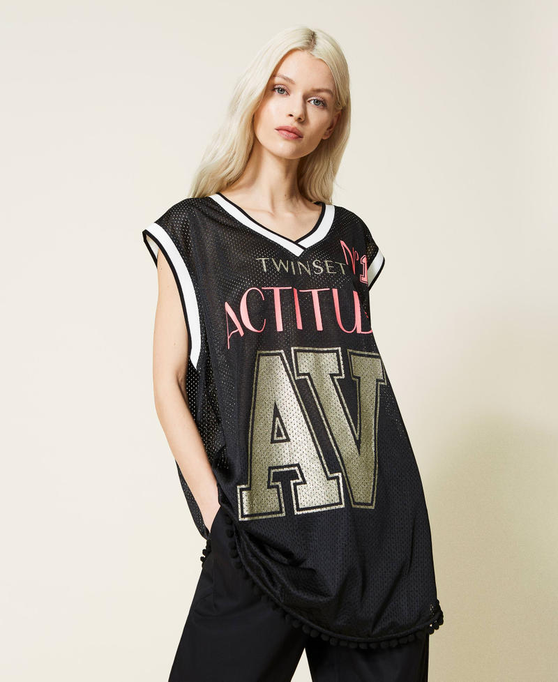 Mesh maxi tank top with logo