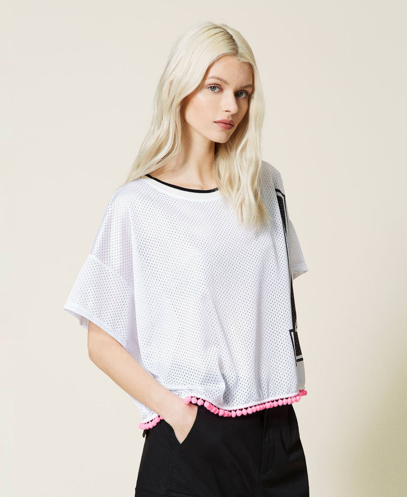 Boxy mesh t-shirt with logo Off White Woman 221AT2631-02