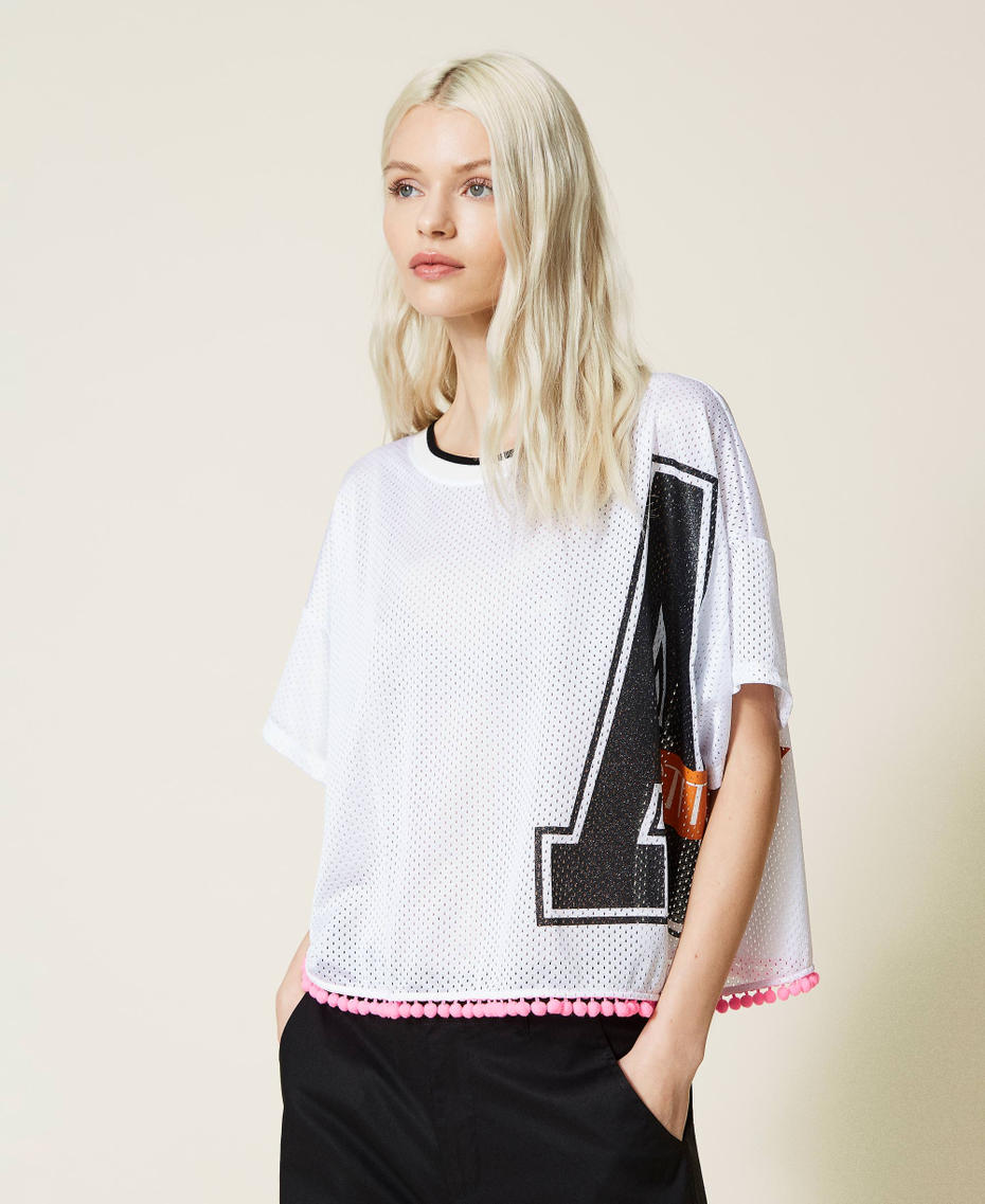 Boxy mesh t-shirt with logo Off White Woman 221AT2631-03