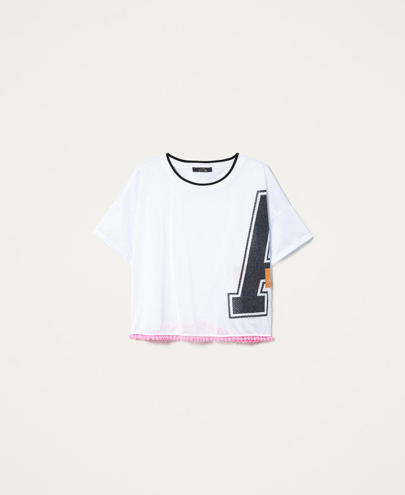 Boxy mesh t-shirt with logo Off White Woman 221AT2631-0S