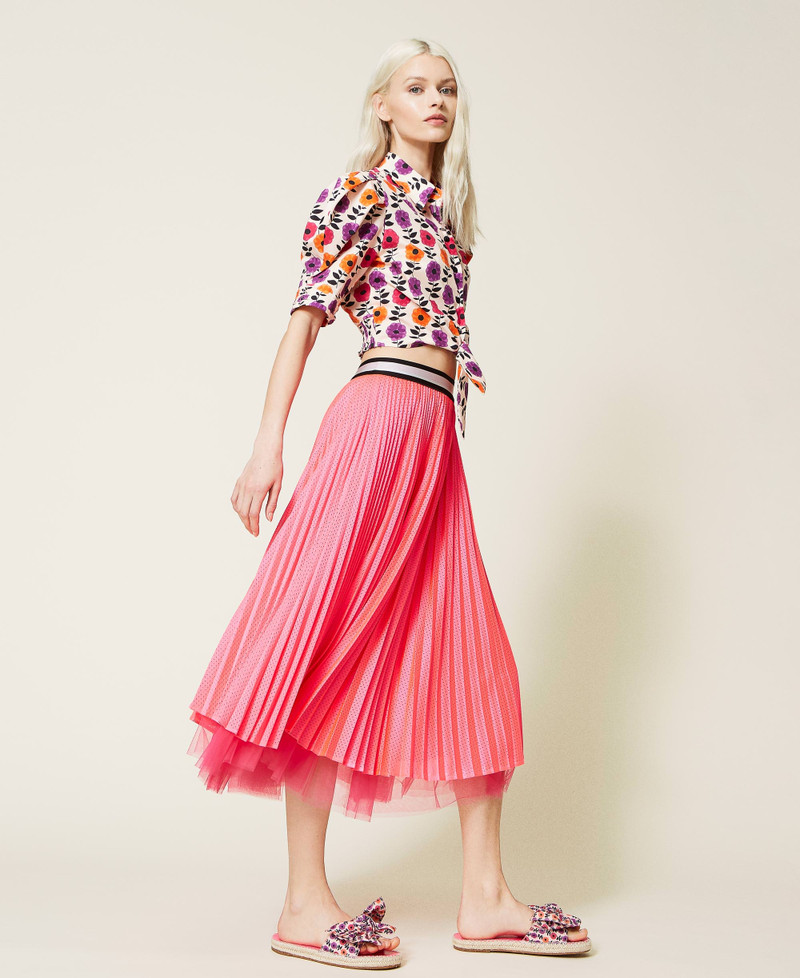 Gonna longuette in tulle a fiori Donna, Viola | Milano