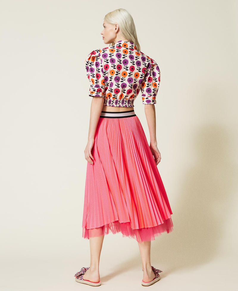 Mesh midi skirt with tulle Fluorescent Pink Woman 221AT2632-05