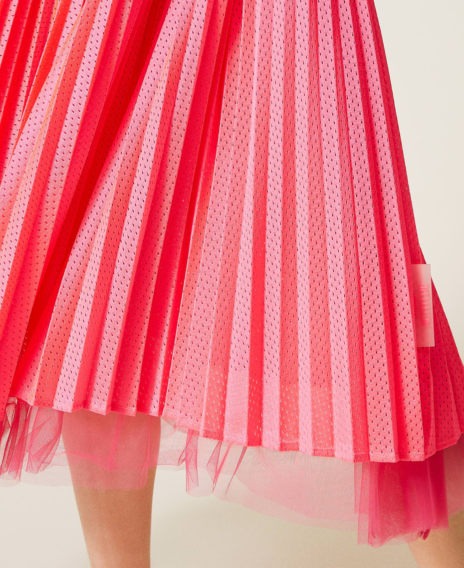 Mesh midi skirt with tulle Fluorescent Pink Woman 221AT2632-06