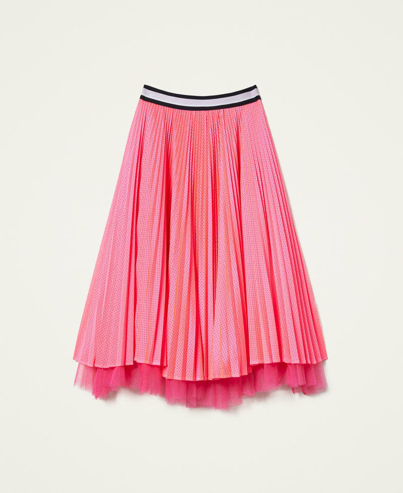 Mesh midi skirt with tulle Fluorescent Pink Woman 221AT2632-0S