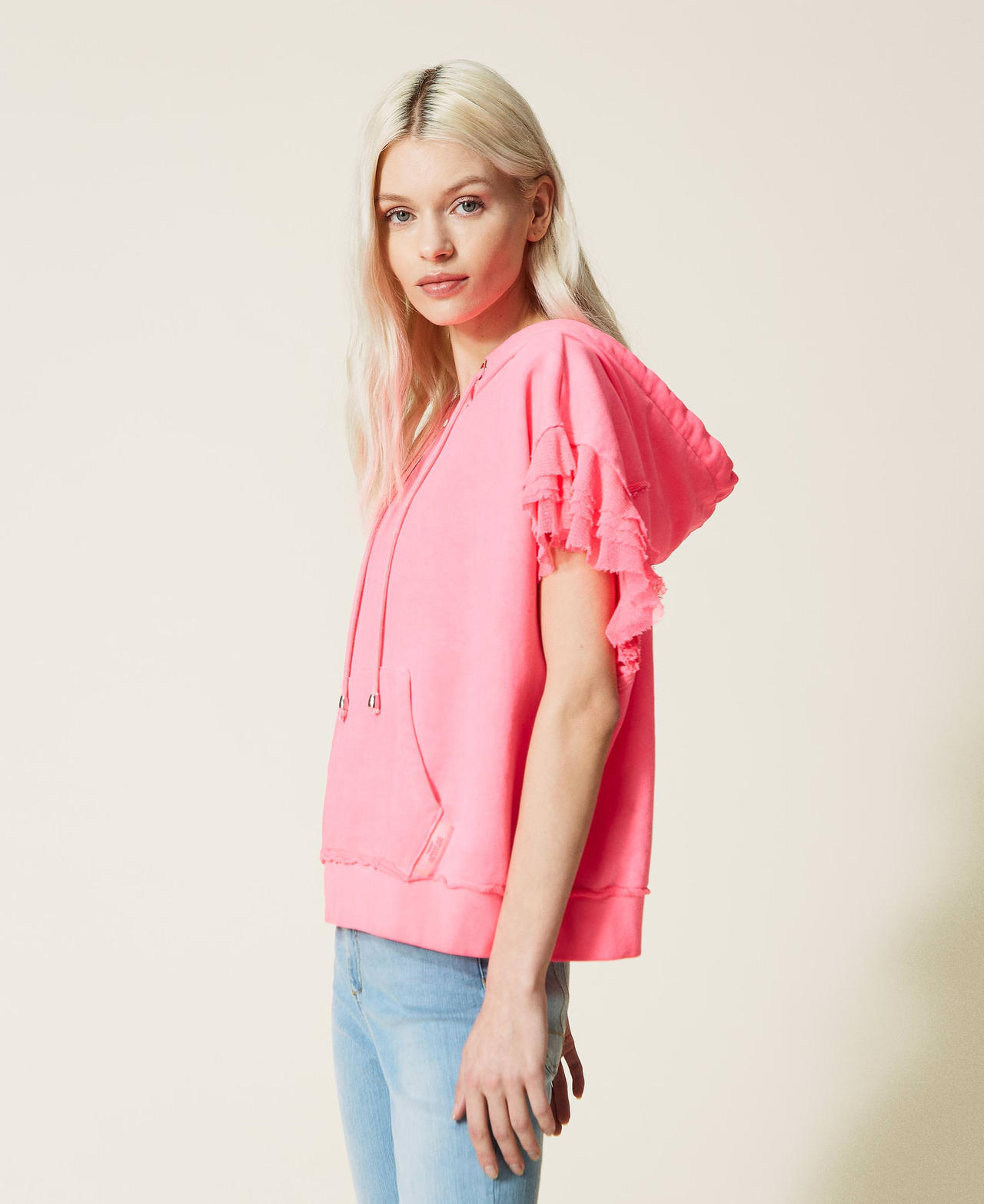 Felpa boxy con balze in tulle