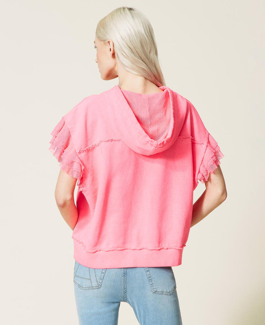 Sweat-shirt boxy avec volants en tulle Rose Fluo Femme 221AT2640-04