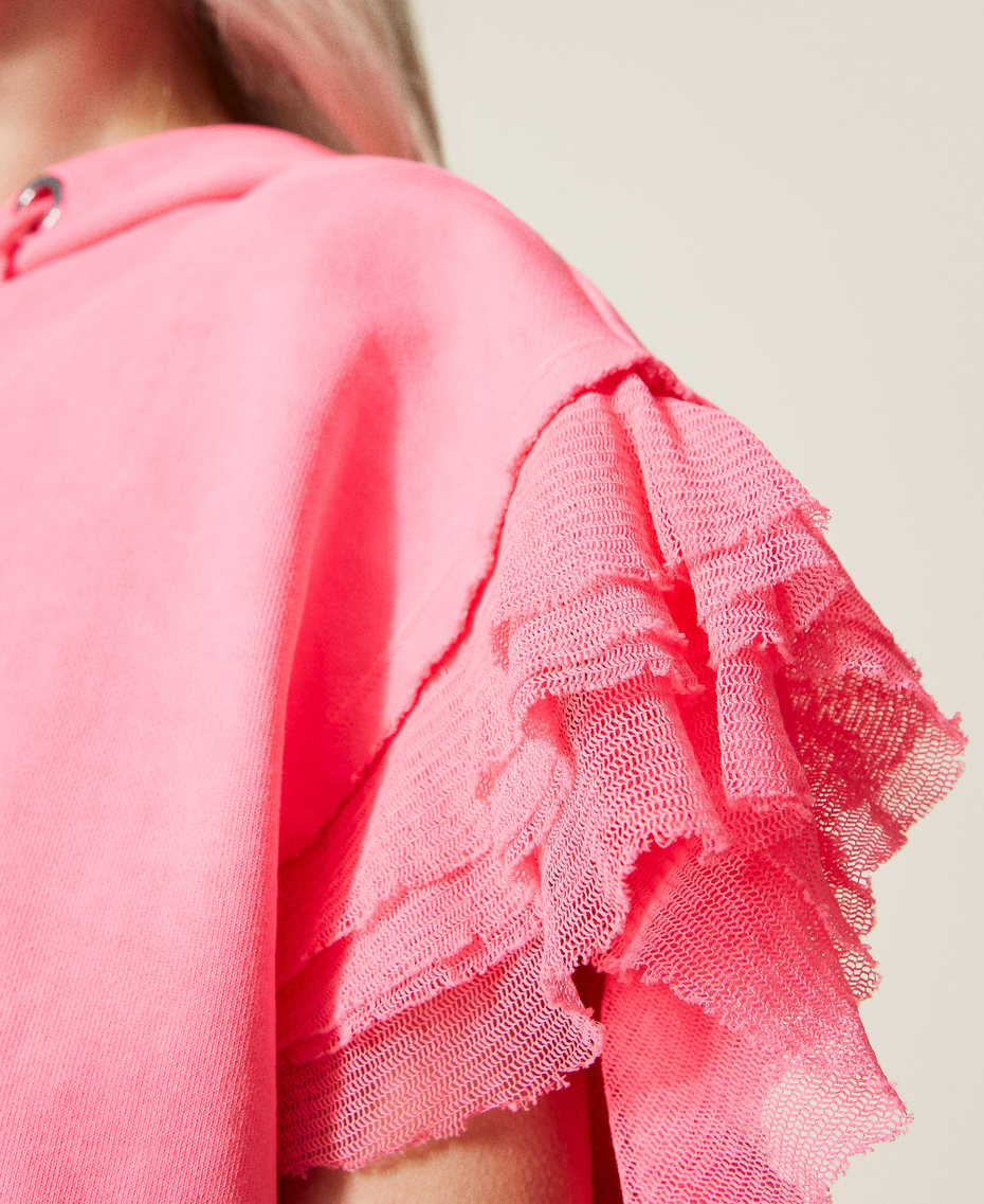 Sweat-shirt boxy avec volants en tulle Rose Fluo Femme 221AT2640-05