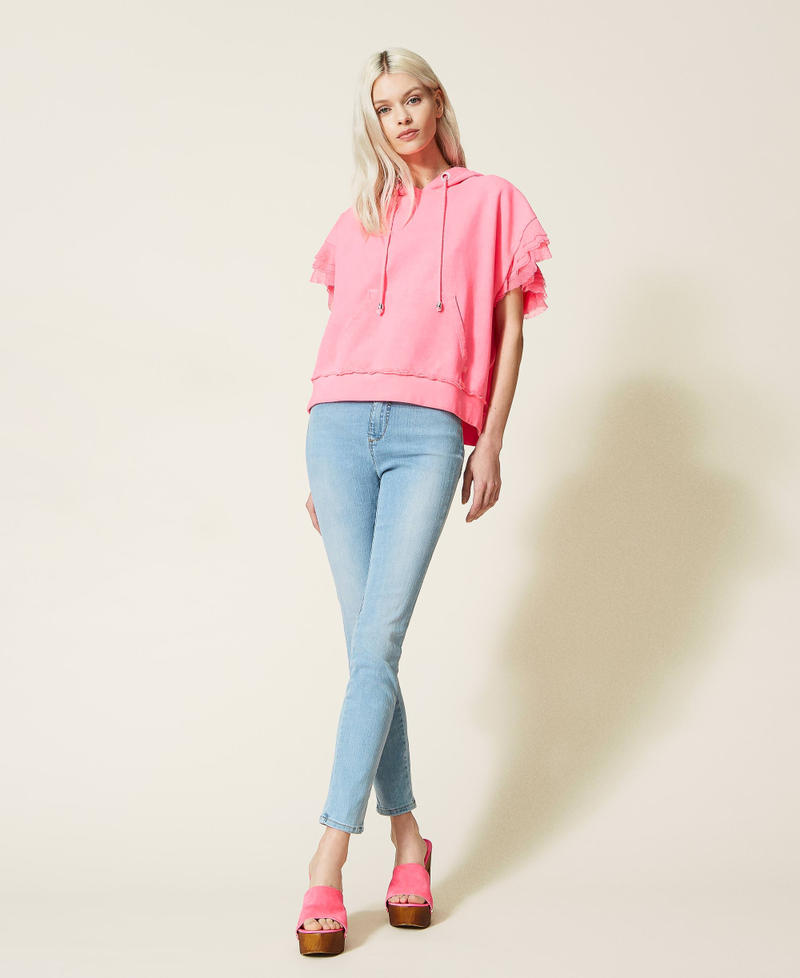 Felpa boxy con balze in tulle