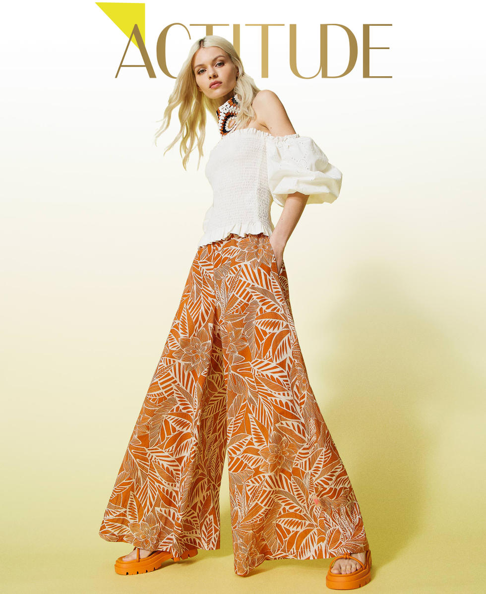 Printed muslin palazzo trousers Woman, Orange