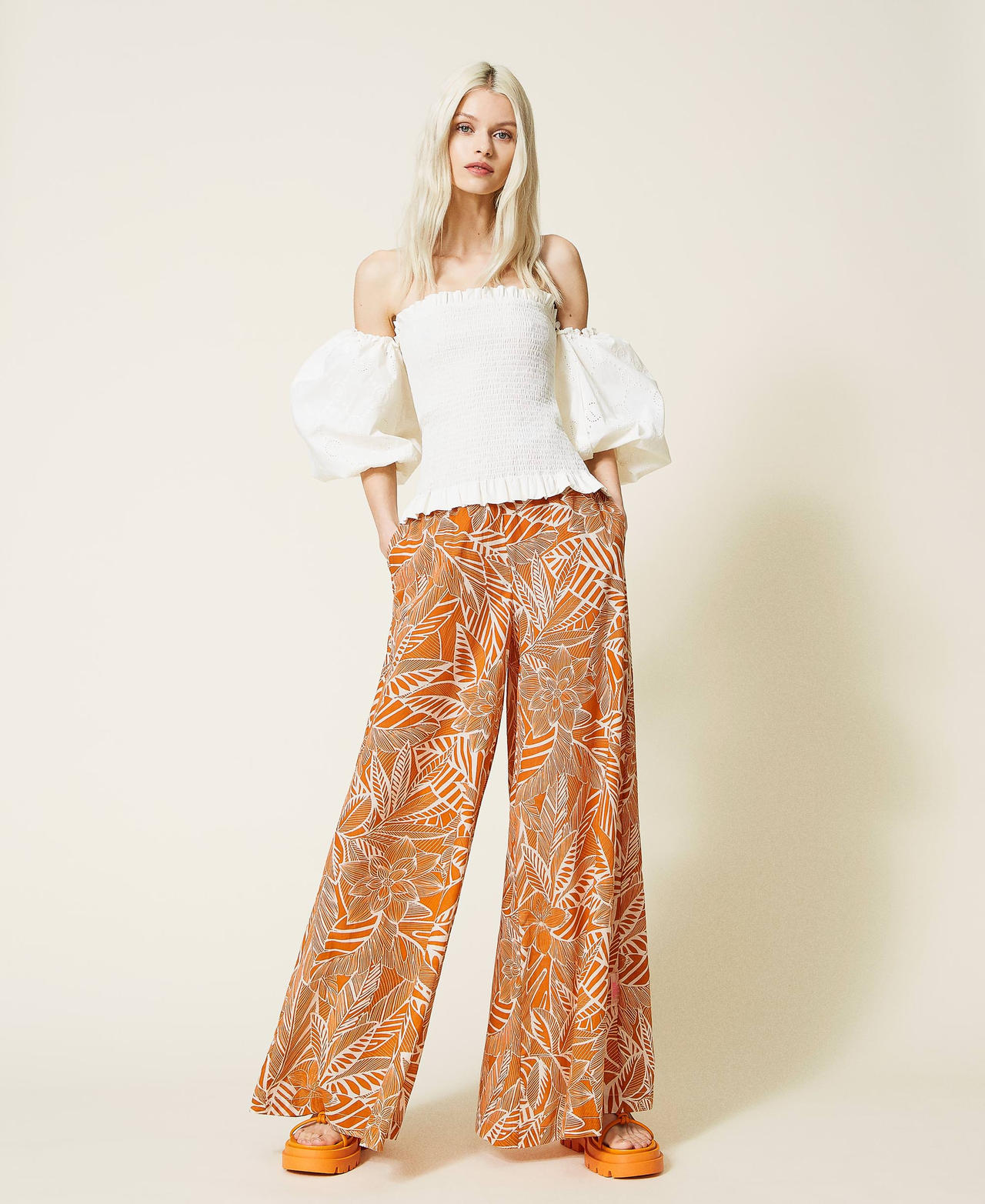 Printed muslin palazzo trousers