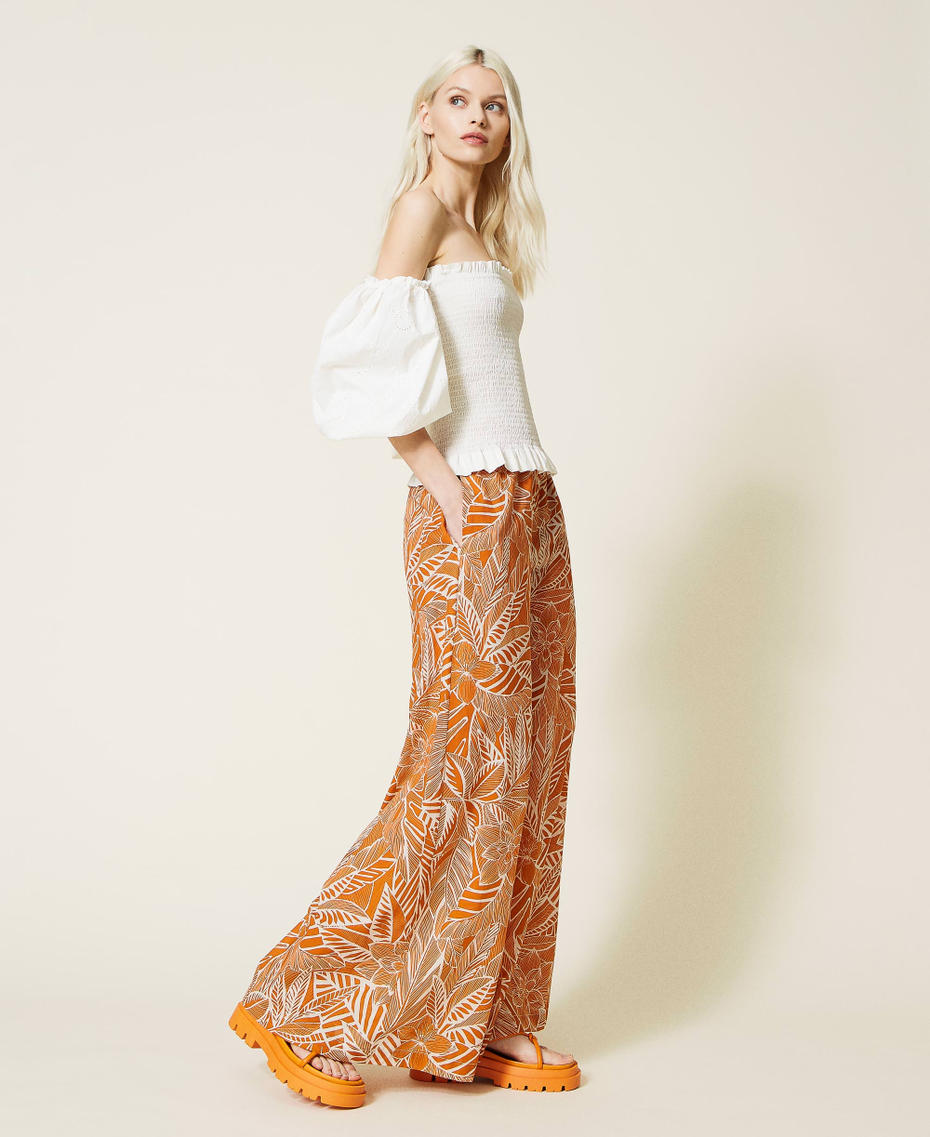 Pantalon palazzo en mousseline imprim&eacute;e