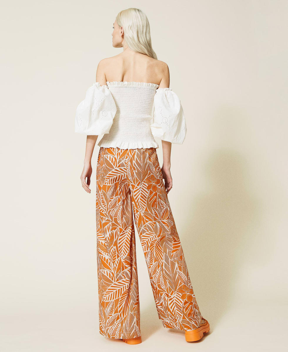 Printed muslin palazzo trousers Woman, Orange