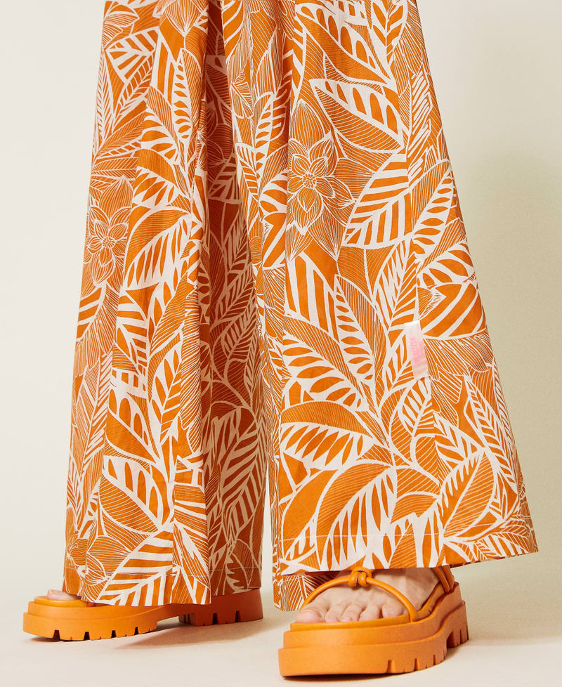 Pantalón palazzo de muselina estampada Estampado «Summer» / Naranja «Spicy Curry» Mujer 221AT2650-07