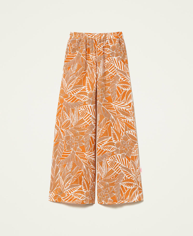 Pantalón palazzo de muselina estampada Estampado «Summer» / Naranja «Spicy Curry» Mujer 221AT2650-0S