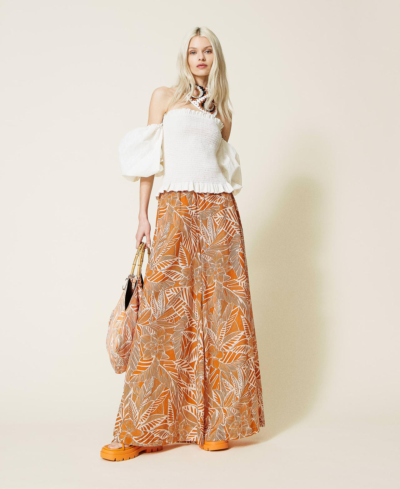 Pantalon palazzo en mousseline imprim&eacute;e