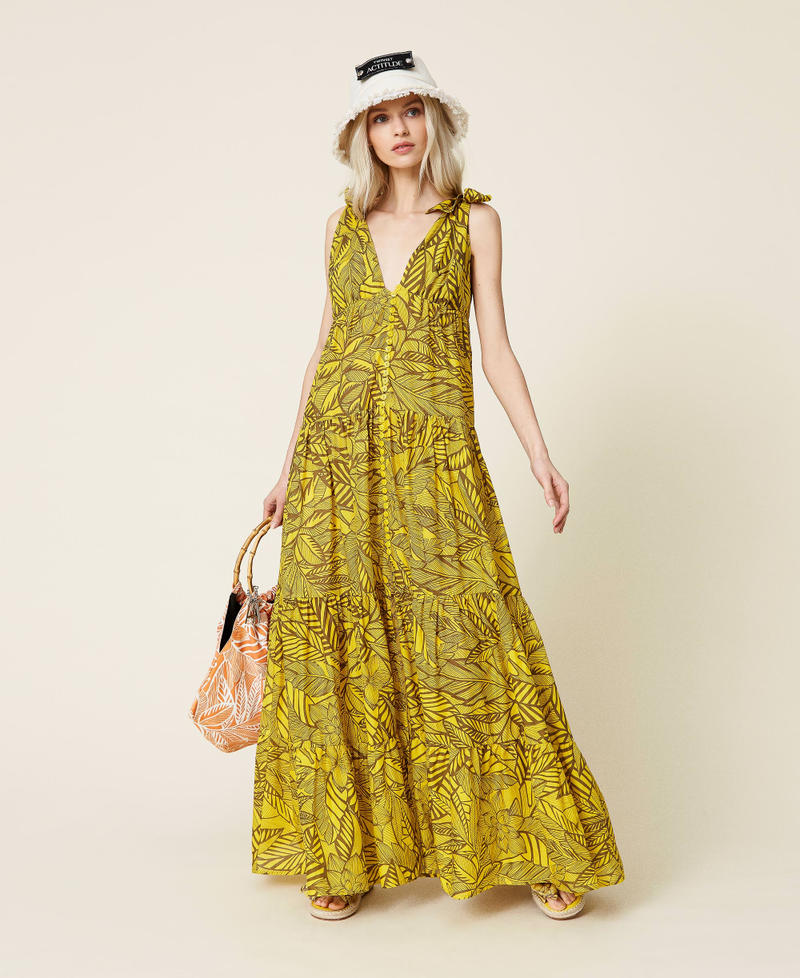Длинное платье из набивного муслина Принт "Лето" / Ярко-желтый женщина 221AT2651-0T