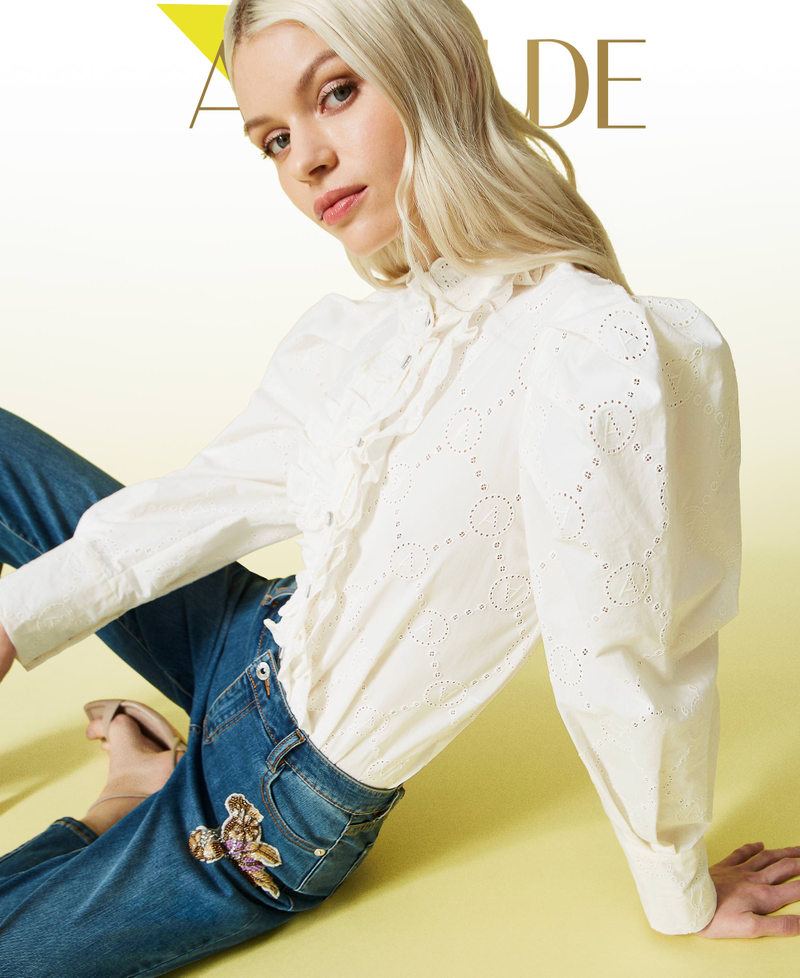 Broderie anglaise shirt with logo White Gardenia Woman 221AT2660-01