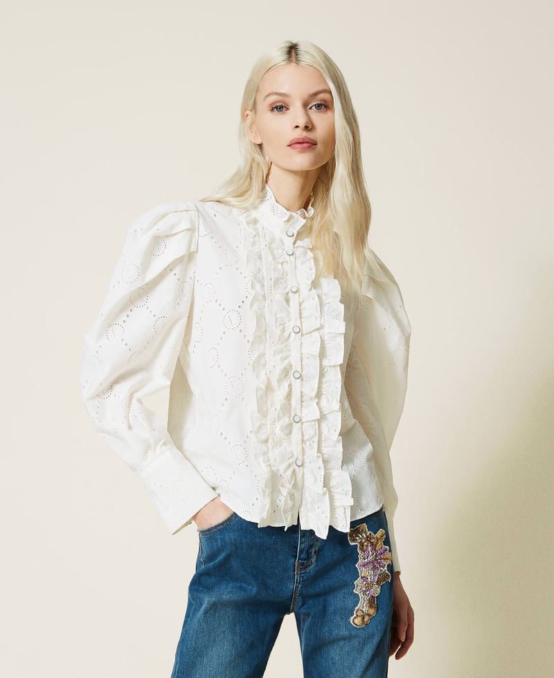 Broderie anglaise shirt with logo White Gardenia Woman 221AT2660-02