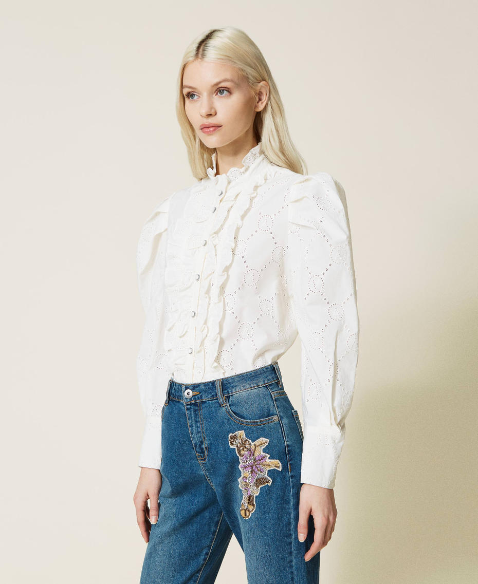 Broderie anglaise shirt with logo White Gardenia Woman 221AT2660-05