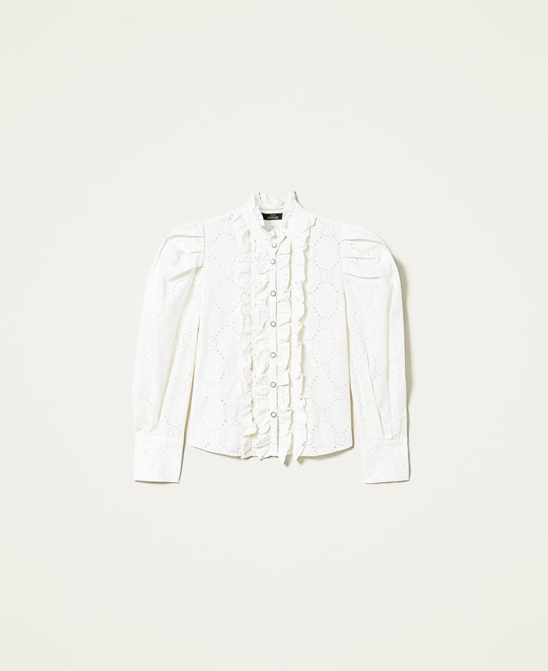 Camicia in sangallo con logo Bianco Gardenia Donna 221AT2660-0S
