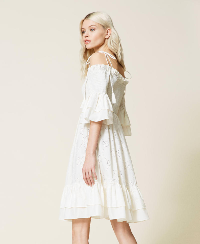 Broderie anglaise dress with logo