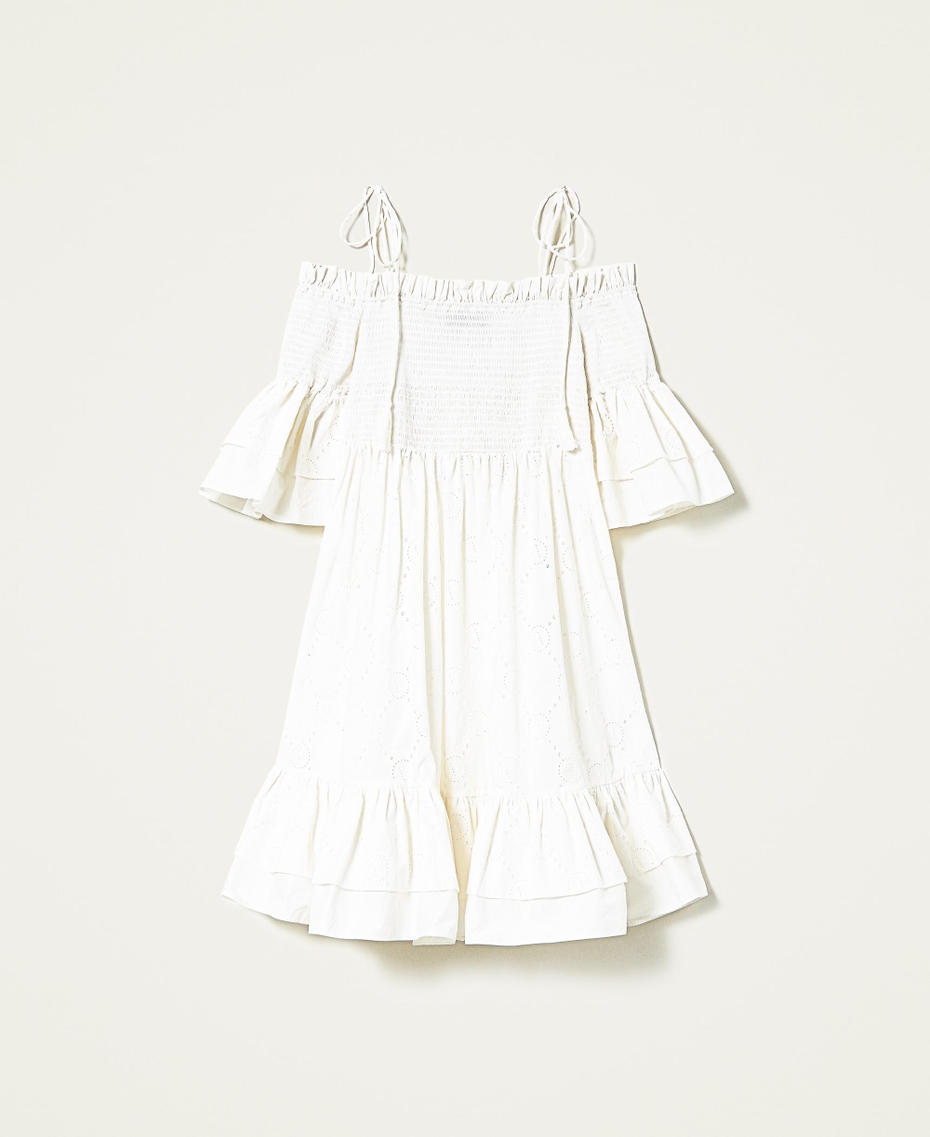 Kleid mit Lochstickerei mit Logos Weiß Gardenie Frau 221AT2661-0S