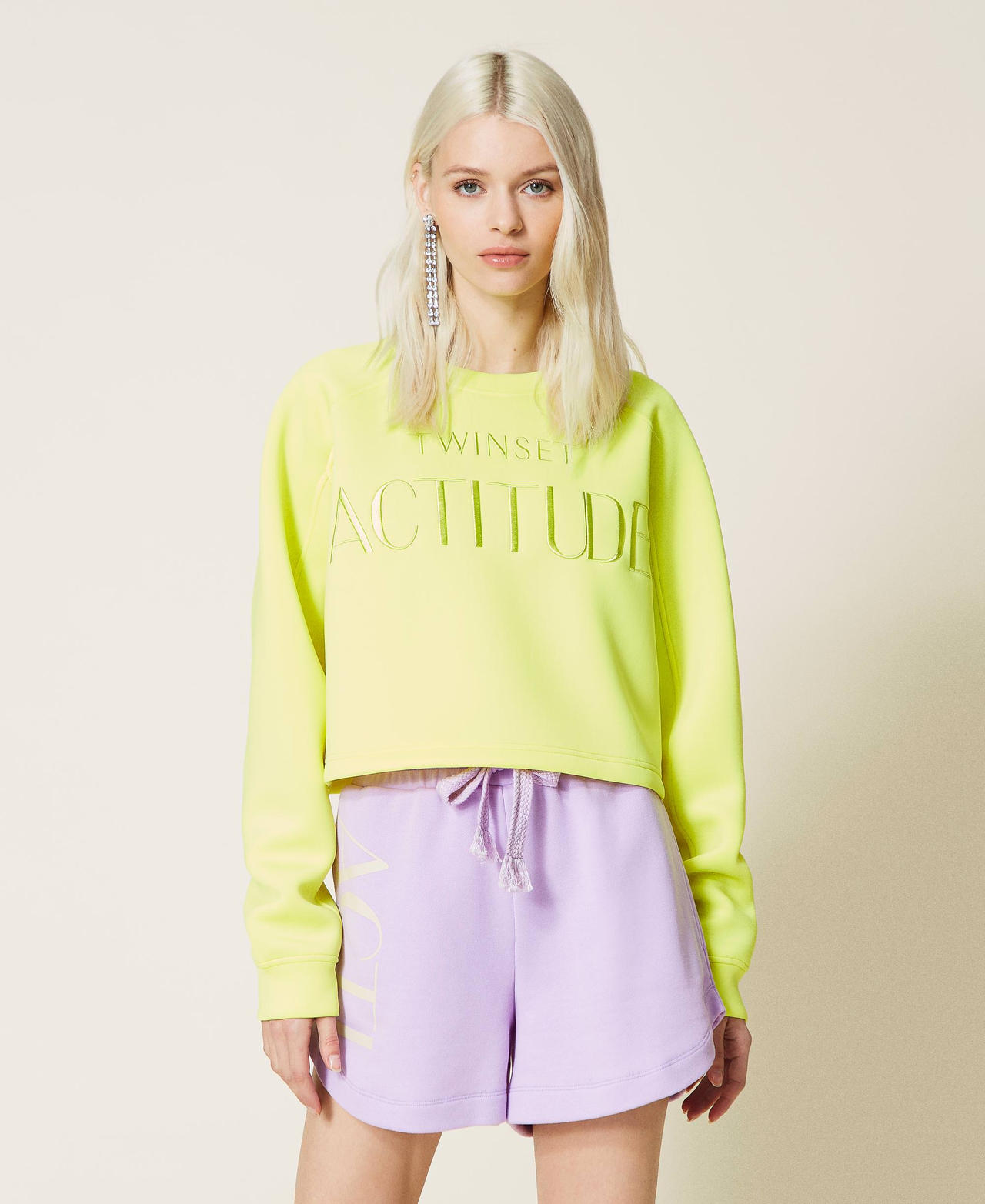Cropped hoodie with logo Fluorescent Yellow Woman 221AT2670-02