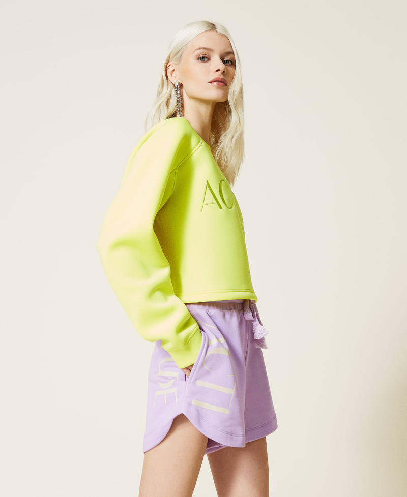 Cropped hoodie with logo Fluorescent Yellow Woman 221AT2670-03