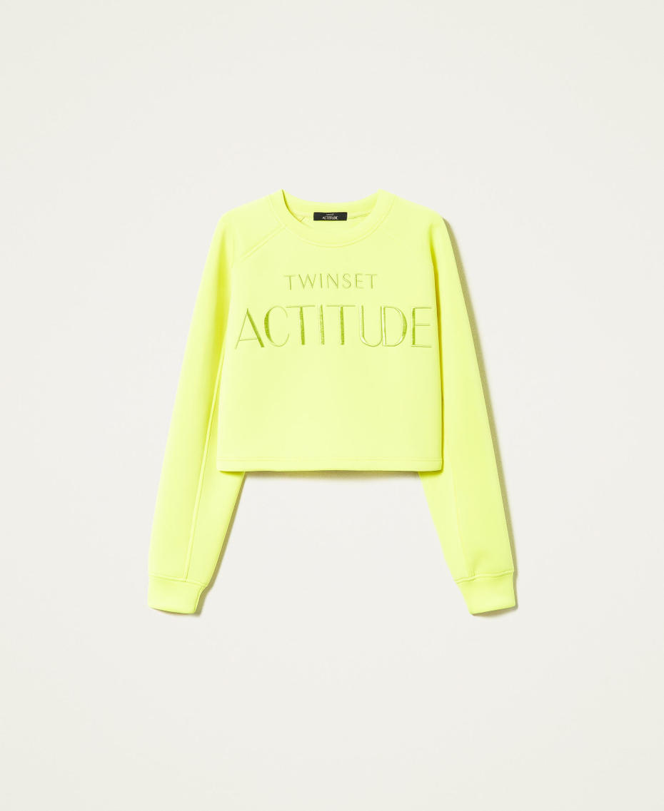 Cropped hoodie with logo Fluorescent Yellow Woman 221AT2670-0S