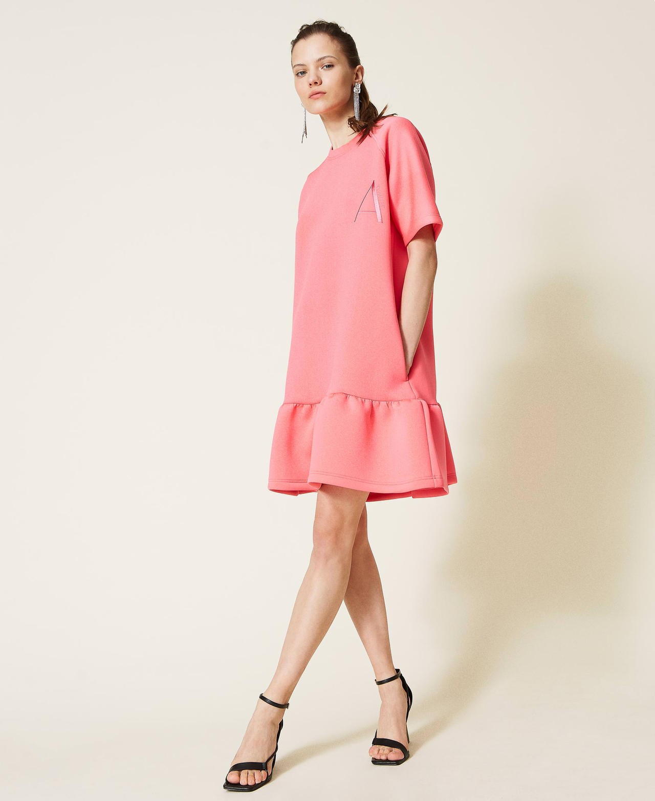 Платье из неопреновой ткани с логотипом Розовый Fluo женщина 221AT2671-02