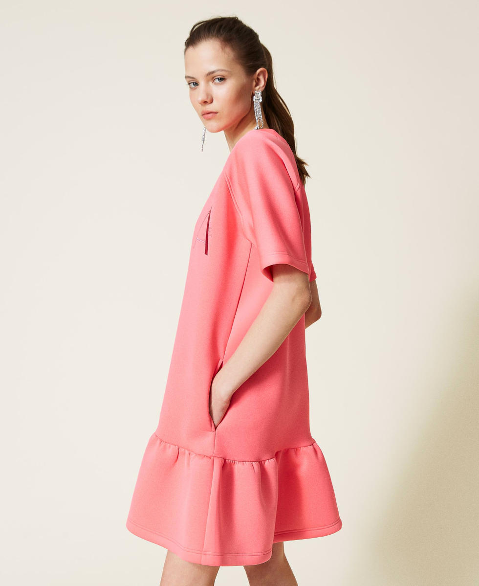 Scuba Fabric dress with logo Woman Pink TWINSET Milano