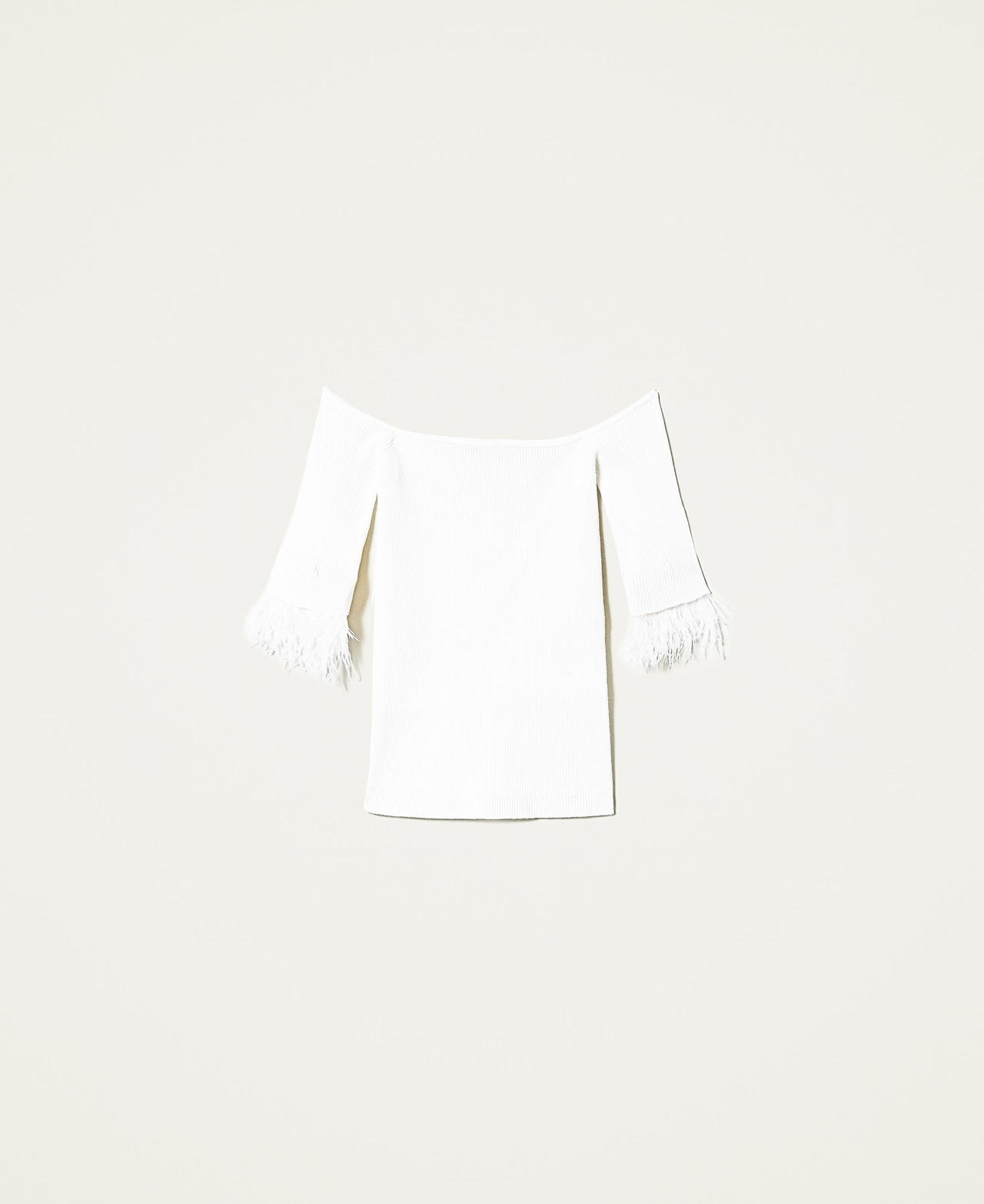 Fitted ribbed jumper with feathers