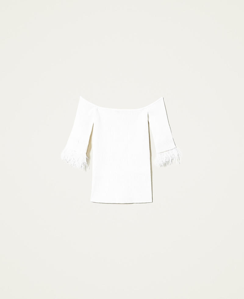 Fitted ribbed jumper with feathers