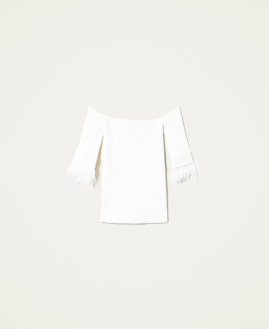 Fitted ribbed jumper with feathers