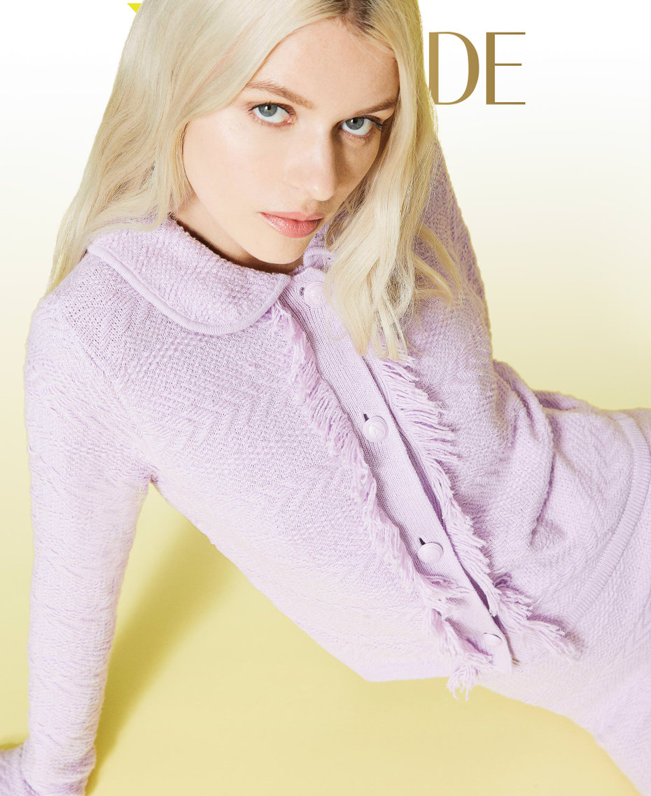 Jacquard jacket with fringes "Pastel Lilac” Woman 221AT3051-01