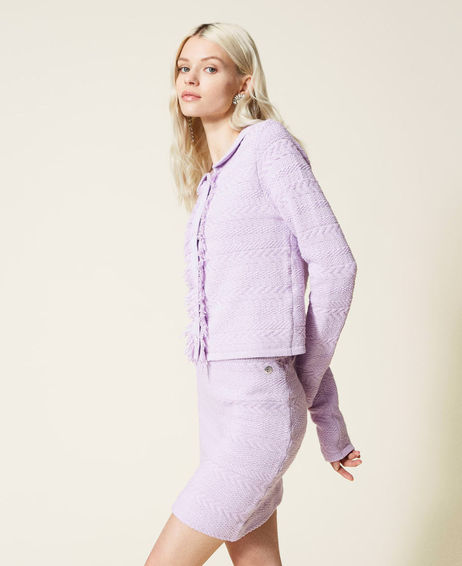 Jacquard jacket with fringes "Pastel Lilac” Woman 221AT3051-04