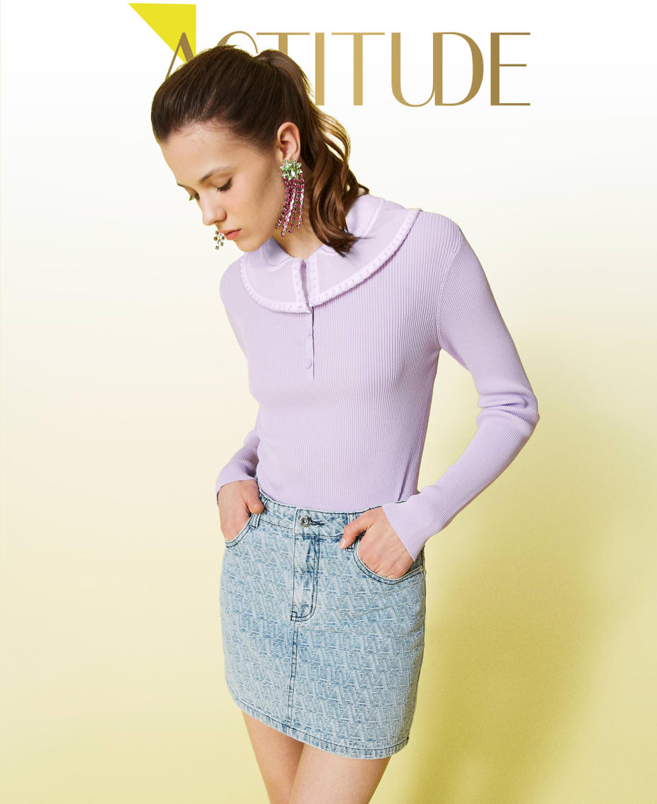 Jumper with organza collar Two-tone "Pastel Lilac" / Chantilly Woman 221AT3103-01
