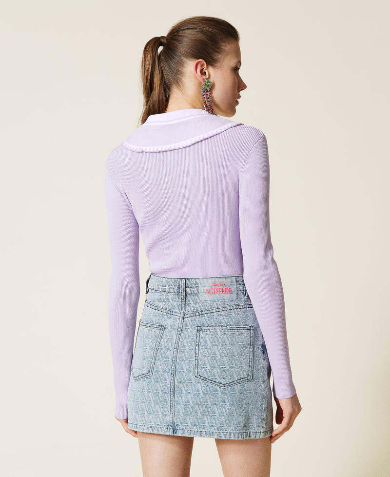 Pullover mit Organzakragen Zweifarbig „Pastel Lilac“-Violett / Chantilly Frau 221AT3103-04