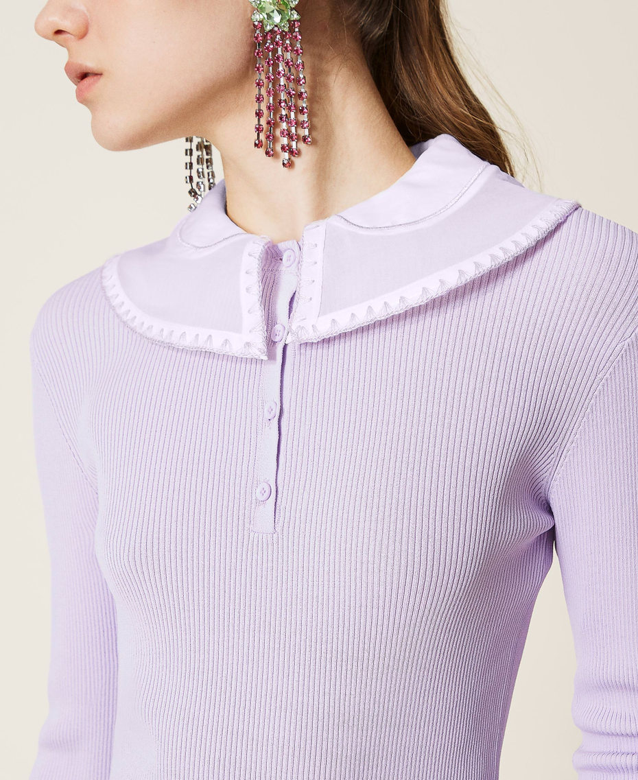 Pullover mit Organzakragen Zweifarbig „Pastel Lilac“-Violett / Chantilly Frau 221AT3103-05