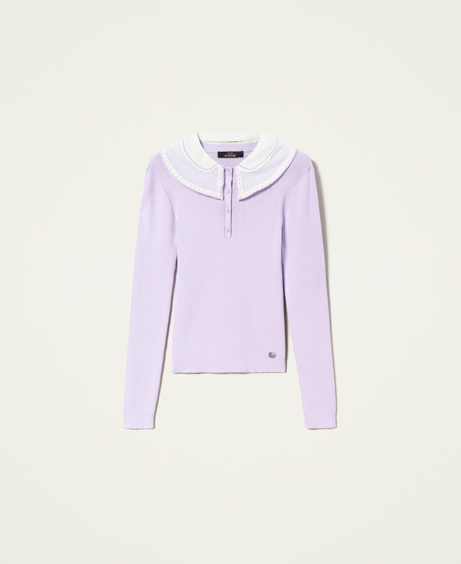 Pullover mit Organzakragen Zweifarbig „Pastel Lilac“-Violett / Chantilly Frau 221AT3103-0S