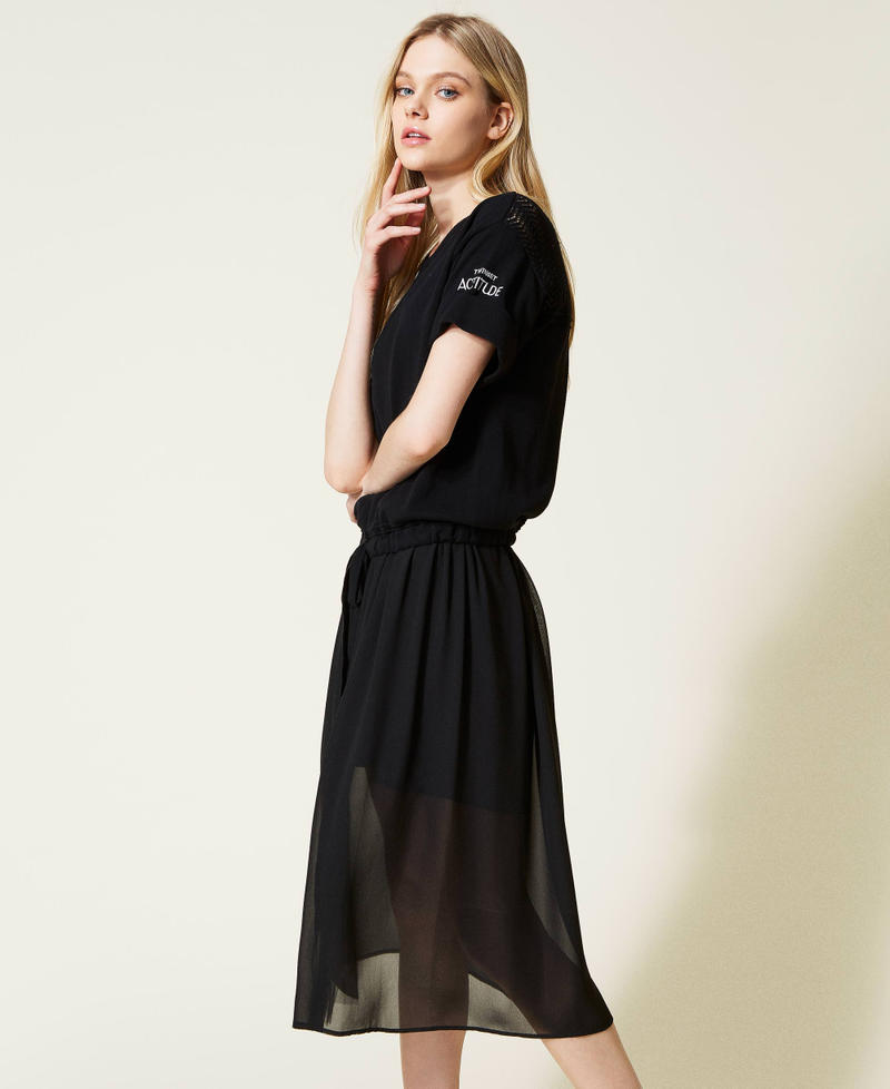 Long knitted dress with pleats Black Woman 221AT3114-03