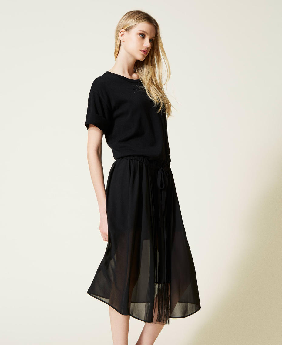 Long knitted dress with pleats Black Woman 221AT3114-04