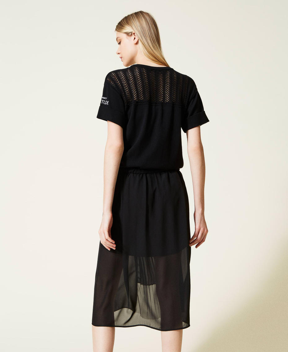Long knitted dress with pleats Black Woman 221AT3114-05