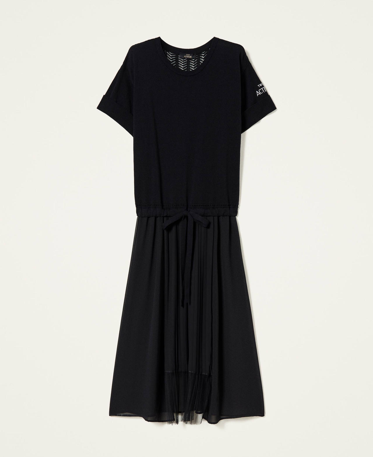 Robe longue en maille avec plissé Noir Femme 221AT3114-0S