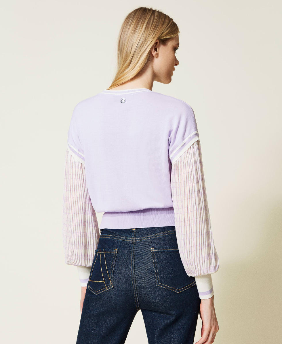 Jumper with printed pleated sleeves