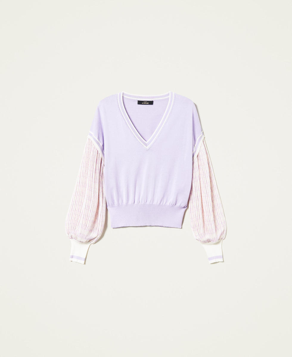 Jumper with printed pleated sleeves