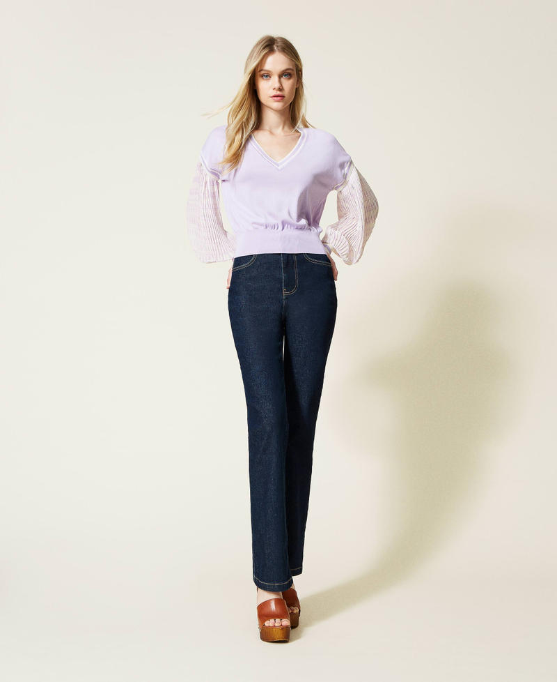 Pullover mit bedruckten Plisseeärmeln Zweifarbig „Pastel Lilac“-Violett / Chantilly Frau 221AT3121-0T