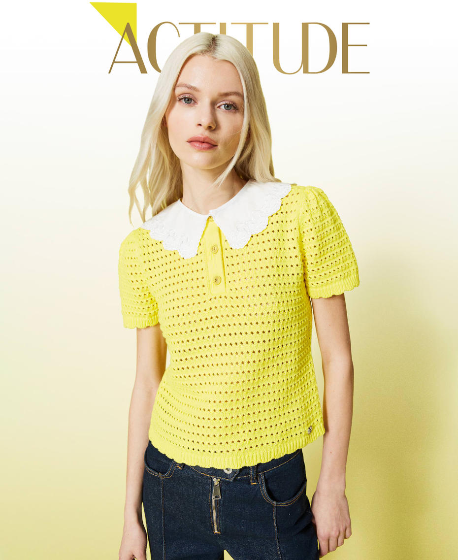 Regular jumper with removable collar Vivid Yellow Woman 221AT3152-01