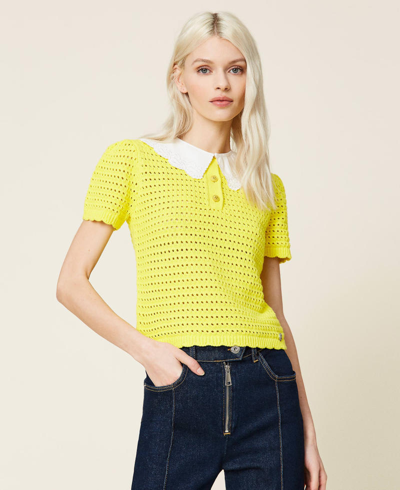Regular-Fit-Pullover mit abnehmbarem Kragen Leuchtendes Gelb Frau 221AT3152-02